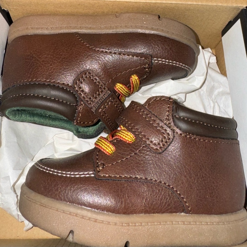 Brown Moccasin-Style Leather Boots with Yellow Laces